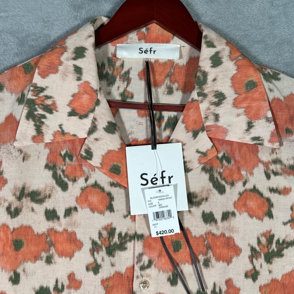 Sefr Shirt Mens L Orange Illusion Floral Pino Short Sleeve Button Front Casual
